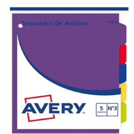 Separadores N°3 Escolar 5 posic Avery Cartulina Colores C/ leng -2