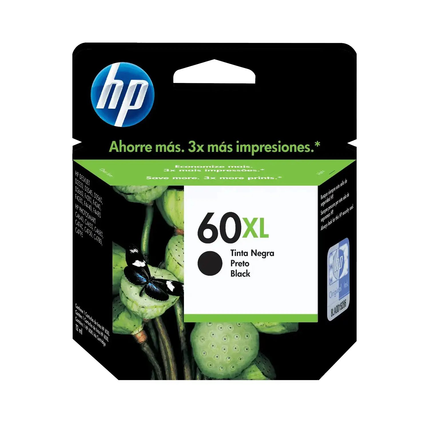 Cartucho de tinta 60XL Negra. Alto rendimiento HP CC641WL