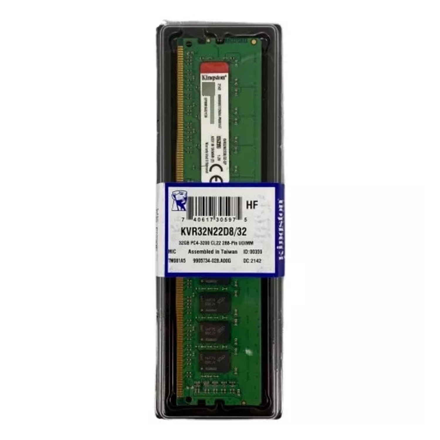 Memoria Ram UDIMM KINGSTON KVR 32GB DDR4 3200MHz CL22 1.20V Single Negro KINGSTON KVR32N22D8/32