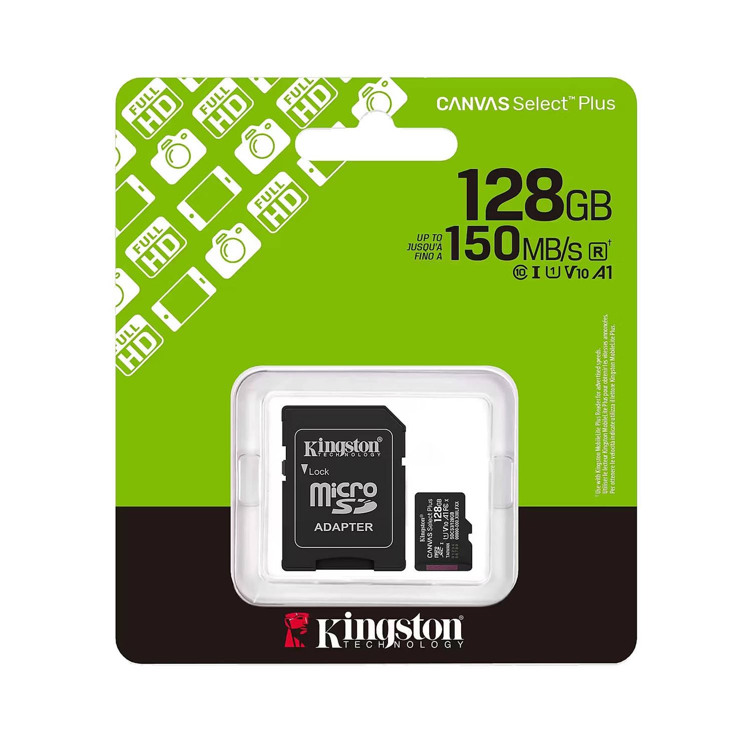 Tarjeta de Memoria KINGSTON Canvas Select Plus MicroSDXC 128GB Gen3 A1 150MB/s c/adaptador KINGSTON