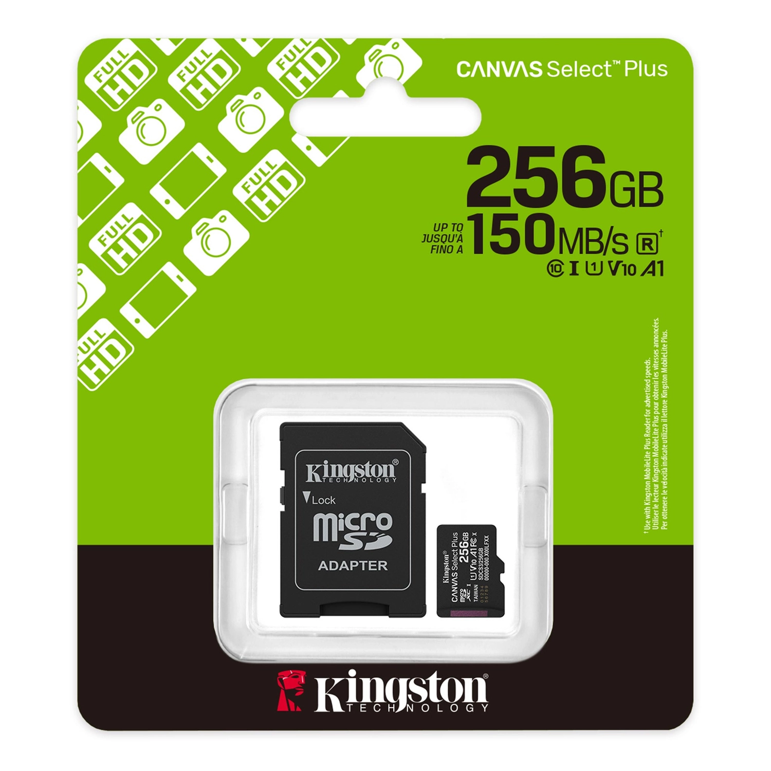 Tarjeta de Memoria KINGSTON Canvas Select Plus MicroSDXC 256GB Gen3 A1 150MB/s c/adaptador KINGSTON