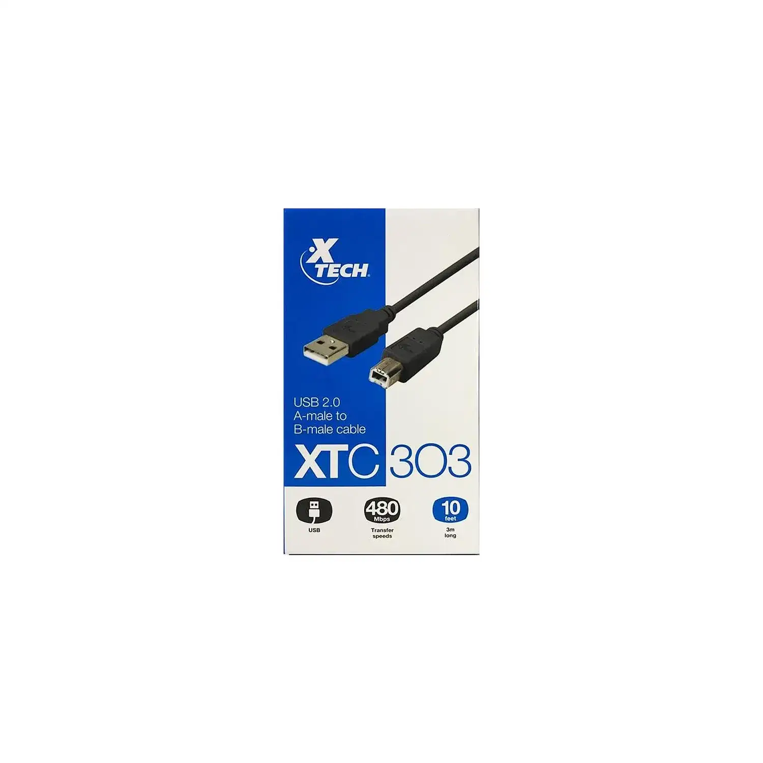 Cable USB 2.0 - Impresora 3 mts diam 3.8mm 480Mbps XTECH XTC-303 -2