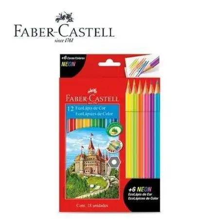 Lápices Faber Castell Largos 18 (12 colores mas 6 flúor)