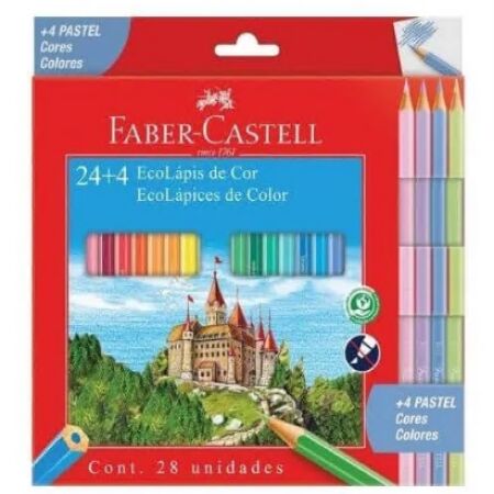 Lápices De Colores Faber Largos X 24 + 4 Pasteles