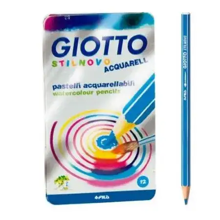 Lápices Giotto Stilnovo Acuarelable Largos 12 colores Estuche metálico