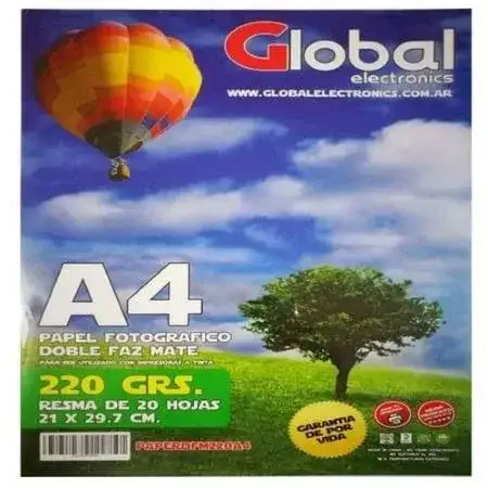 Papel fotográfico GE Brillante A4 220gr Doble faz 20 hojas Glossy