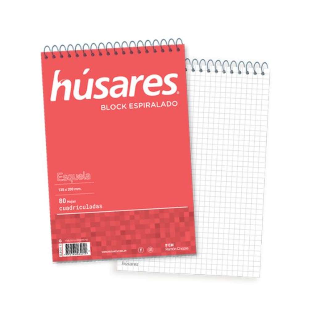 Block Husares A4 Cuadriculado Espiralado 80 hojas