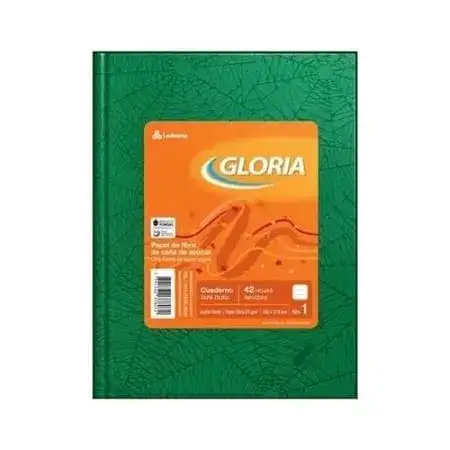 Cuaderno Gloria Araña Rayado Escolar N°1 (16x21)Verde Tapa Dura 42 hojas