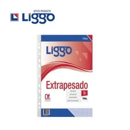 Folios Liggo extra pesados 70 micrones Oficio 100 unidades