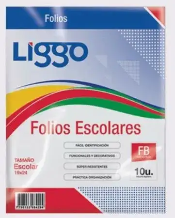 Folios Liggo Cristal 40 micrones Escolar 10 unidades