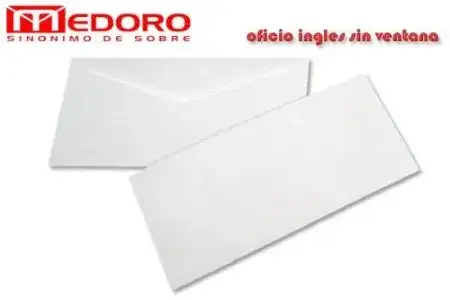 Sobres Medoro Oficio Inglés Papel obra 120x235mm Blanco caja x 500 1ra Cost. laterales