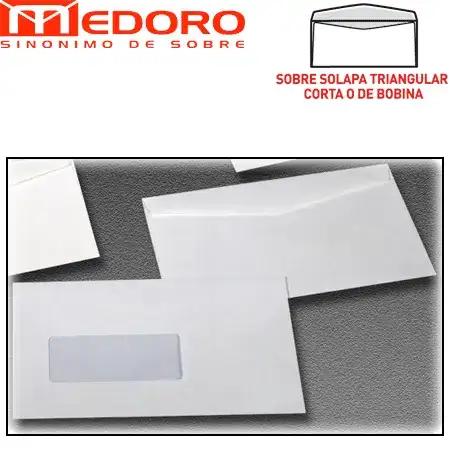 Sobres Medoro Oficio Inglés Papel obra con ventana 120x235mm Blanco caja x 500 1ra Con fondo