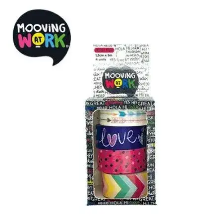 Cinta adhesiva Mooving Washi Fantasía 15mm x 5m 4 unidades