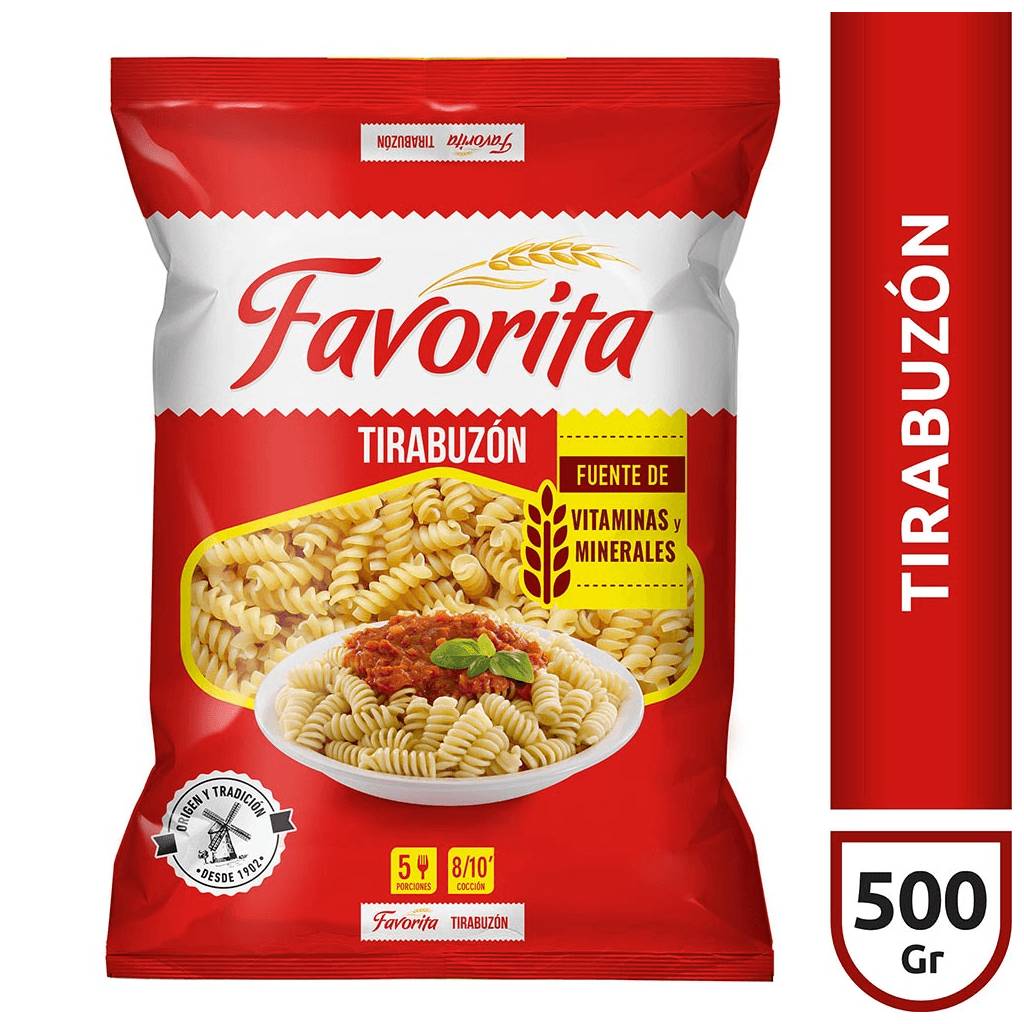 Fideos Secos Tirabuzon Favorita 500grs