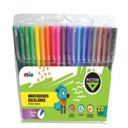 Marcadores Pizzini Escolares Largos 20 colores