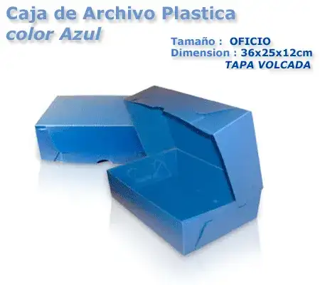 Caja archivo Plana Tapa volcada Oficio x 12cm Azul Plástica