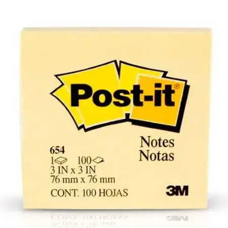 Notas adhesivas Post-It #654 76x76mm Amarillo x 100 hojas