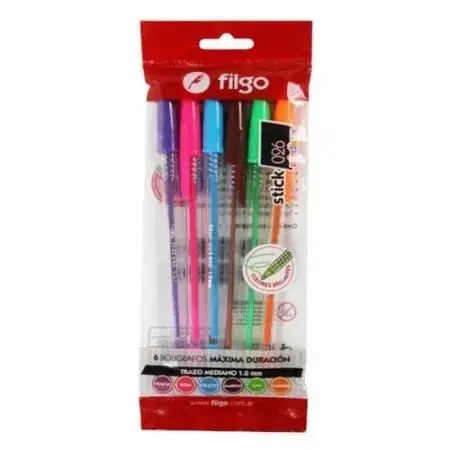 Bolígrafo Filgo Stick 026 1mm 6 colores en blíster