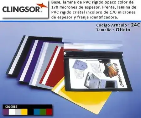 Carpeta base opaca Clingsor 24C Cubierta transparente Oficio Azul PVC 170 micr