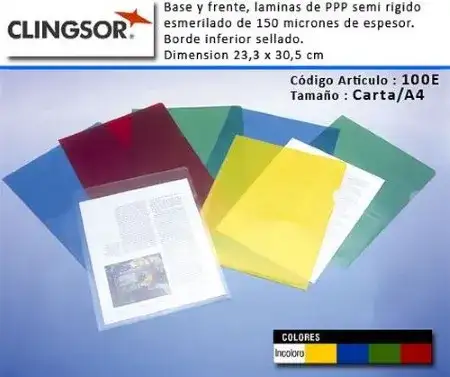 Carpeta en L Clingsor 100E 150 micrones A4 Cristal esmeilado PVC