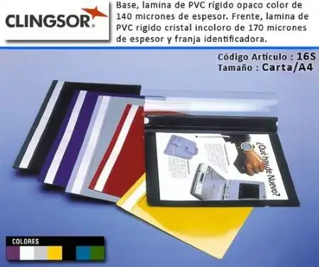 Carpeta base opaca Clingsor 16S Cubierta transparente A4 Colores PVC 140 micr