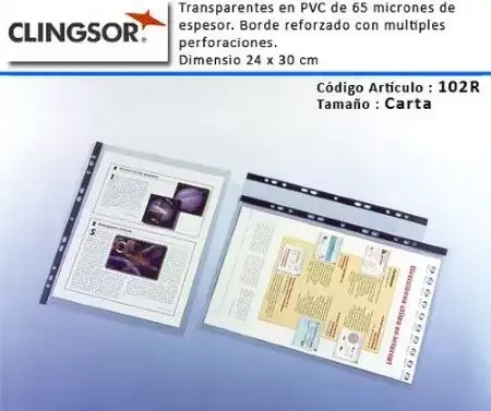 Folios Clingsor 102R 65 micrones Carta 100 unidades PVC