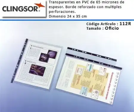 Folios Clingsor 112R 65 micrones Oficio 100 unidades PVC