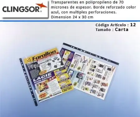 Folios Clingsor 12 70 micrones Carta 100 unidades PPP