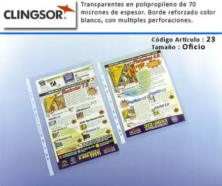 Folios Clingsor 23 70 micrones Oficio 100 unidades PPP borde blanco