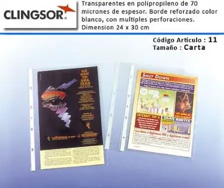 Folios Clingsor 11 55 micrones Carta 100 unidades PPP borde blanco