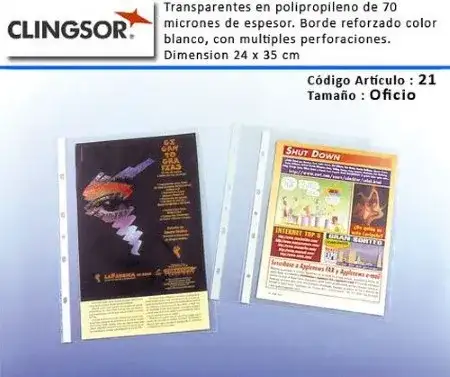 Folios Clingsor 21 55 micrones Oficio 100 unidades PPP borde blanco